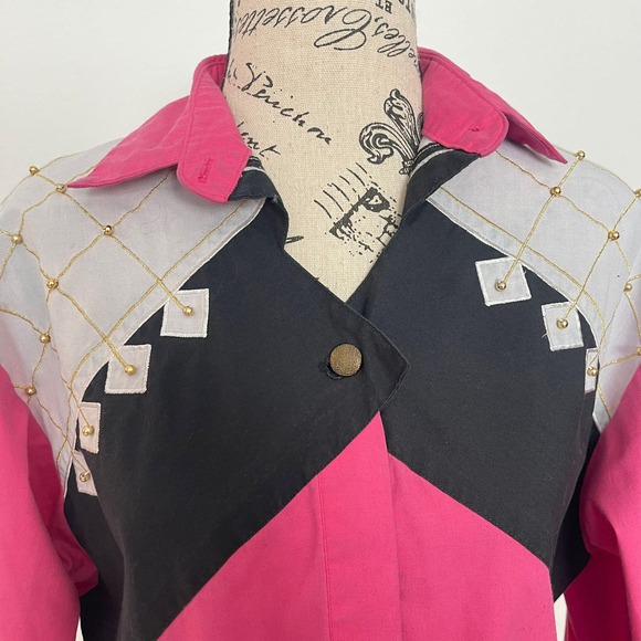 VTG Wrangler Western Pink Black Embellished Long Sleeve‎ button up cowgirl rodeo - Picture 2 of 7